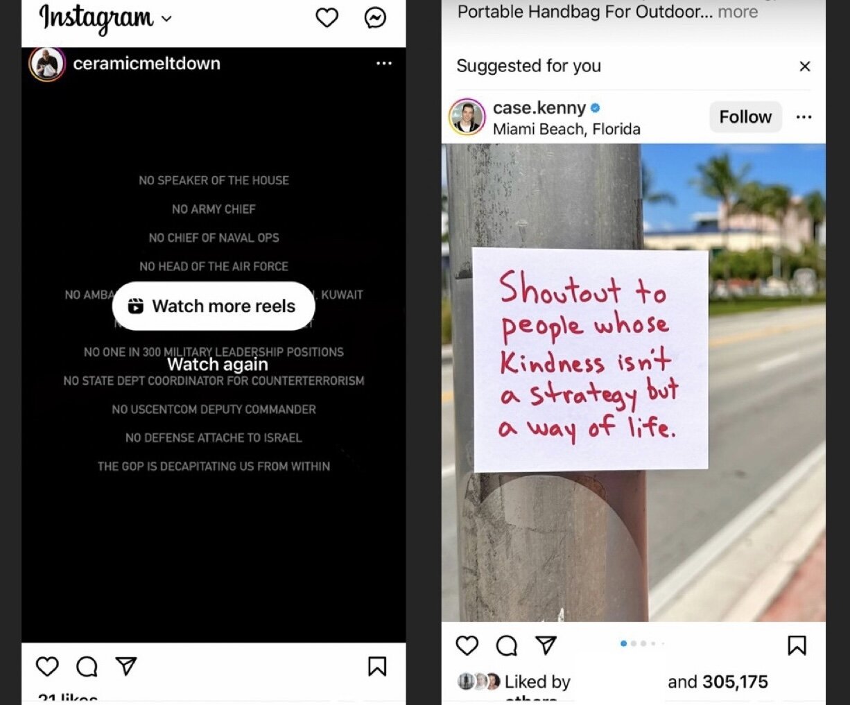 Instagram posts side by side, explained below