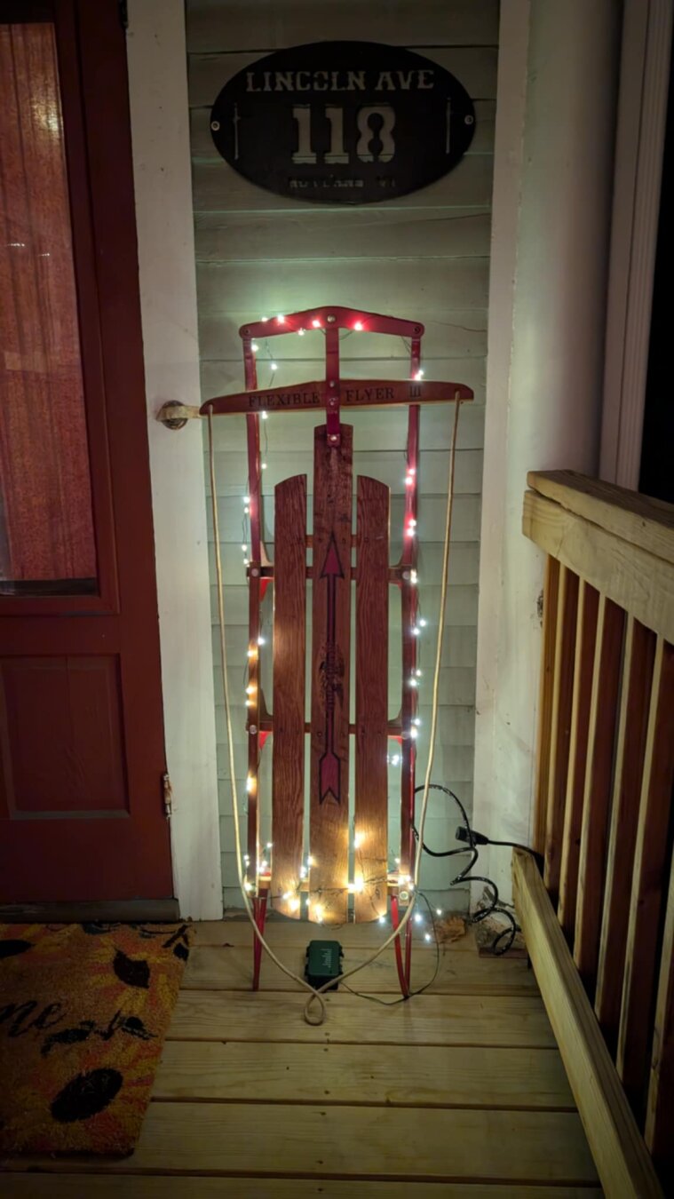 Old fashioned sled with LED lights