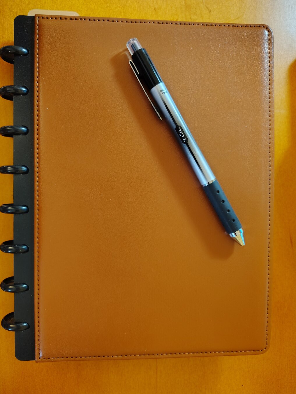 Brown journal and pen