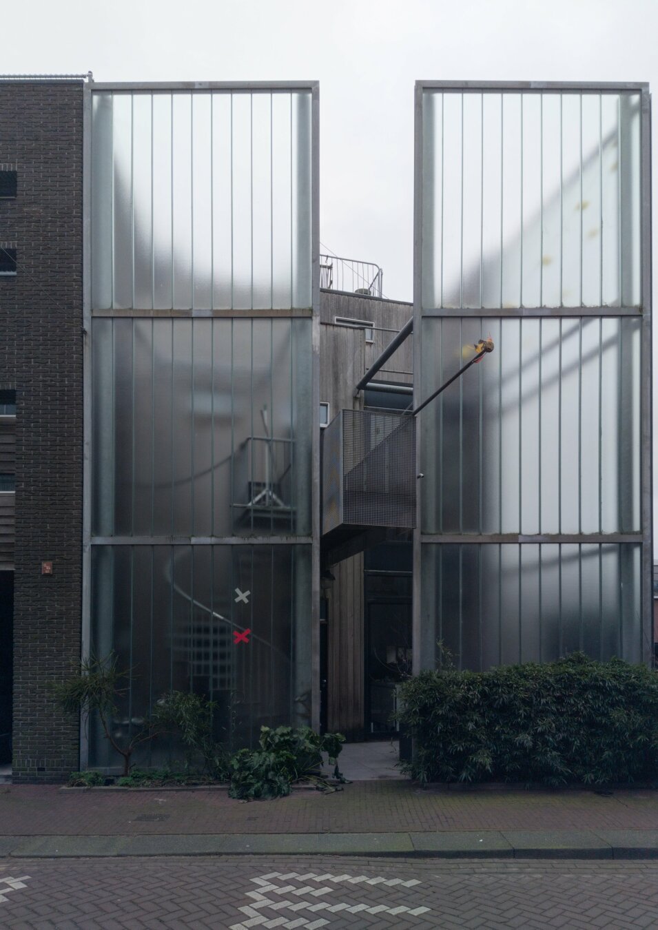 Residential building facade in the Borneo-Sporenburg housing district of Amsterdam