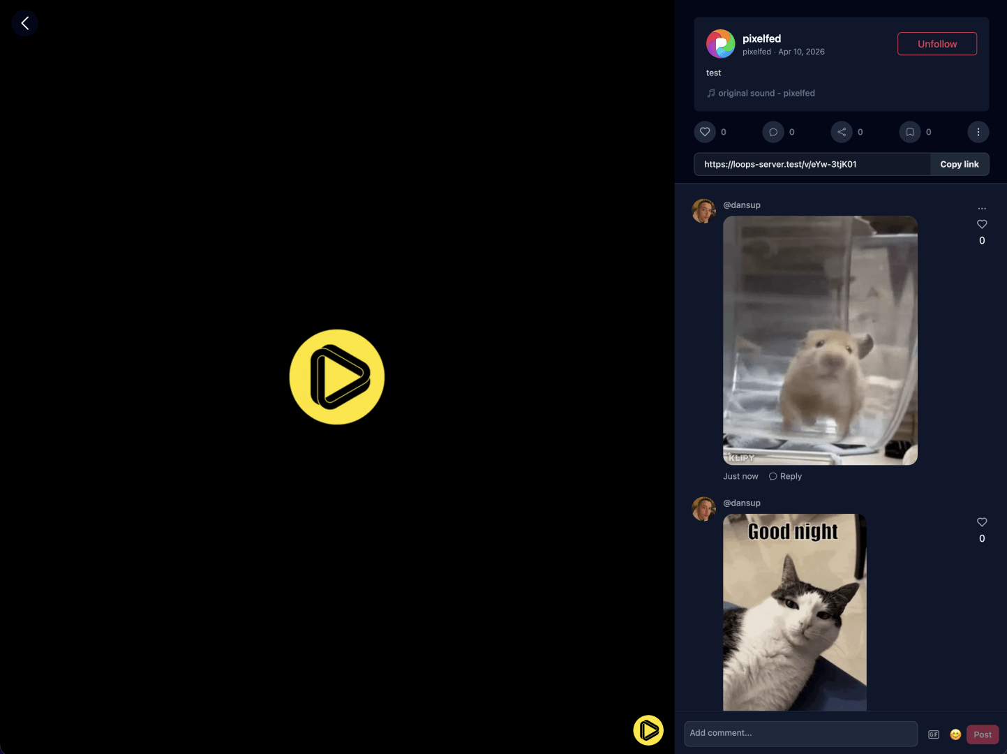 Loops reaction gifs in comments