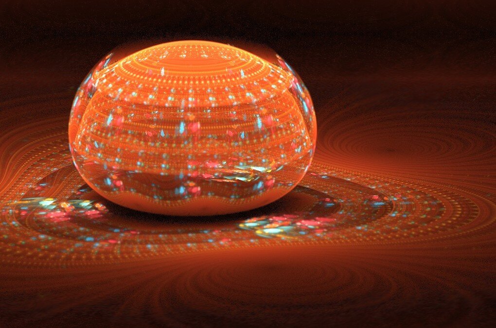 A pill-shaped orange object with dotted patterns, standing on an orange plane with similar patterns and swirls.