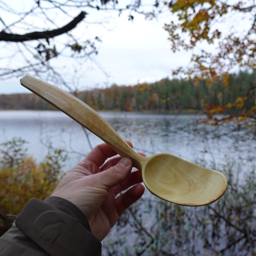 Wooden spoon held with nature background