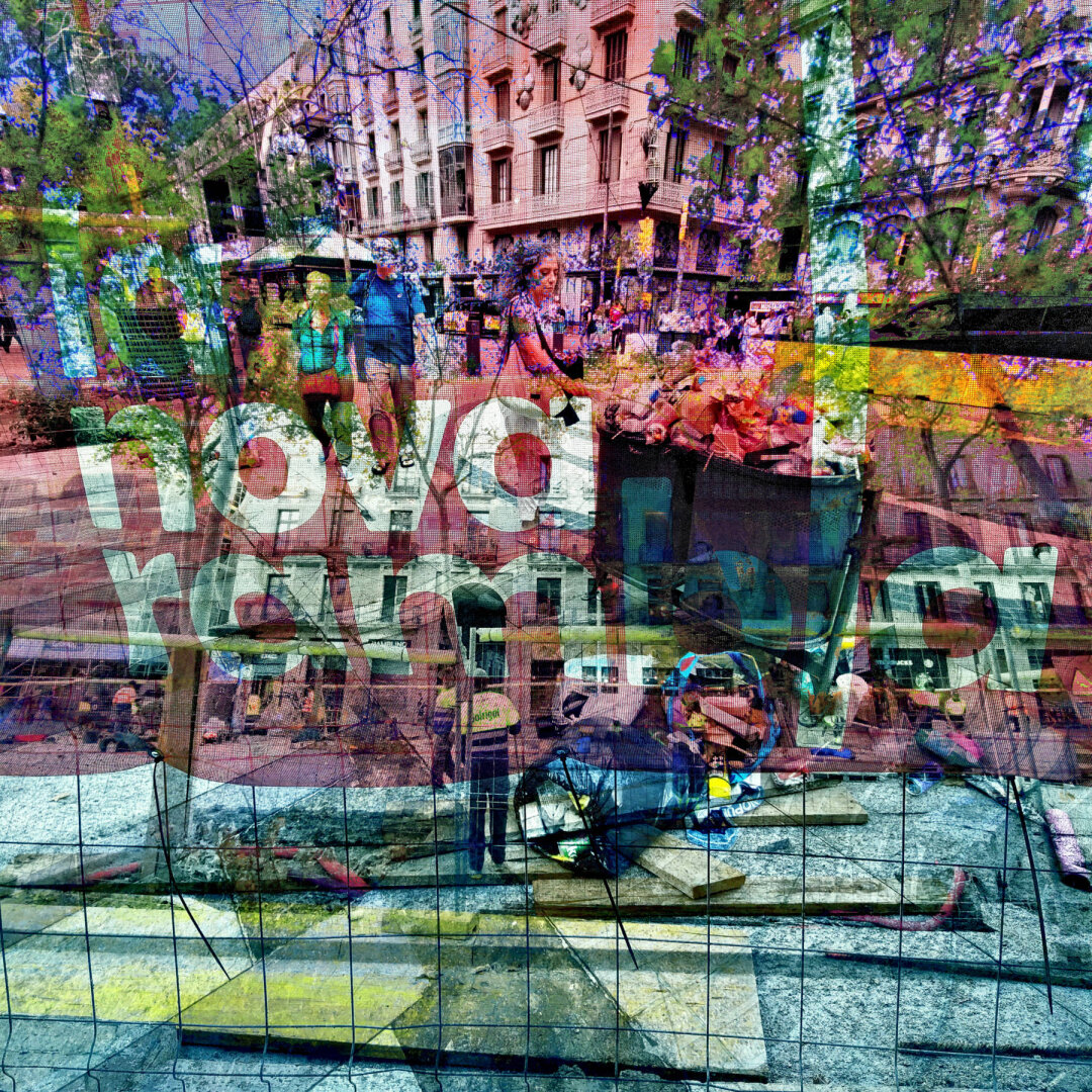 A street scene with construction work, featuring people and vibrant colors, overlaid with the text "nova rambla."

Barcelona multiple exposure urban street photography edited with the GNU Image Manipulation Program.

CC BY NC SA 4.0