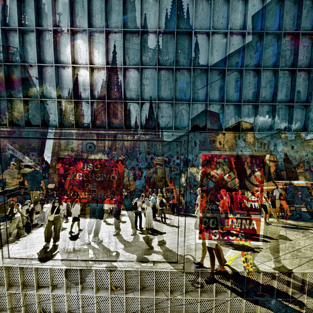 A busy urban scene with people walking on a square, reflections from glass structures, and colorful signs.

Barcelona multiple exposure urban street photography edited with the GNU Image Manipulation Program.

CC BY NC SA 4.0