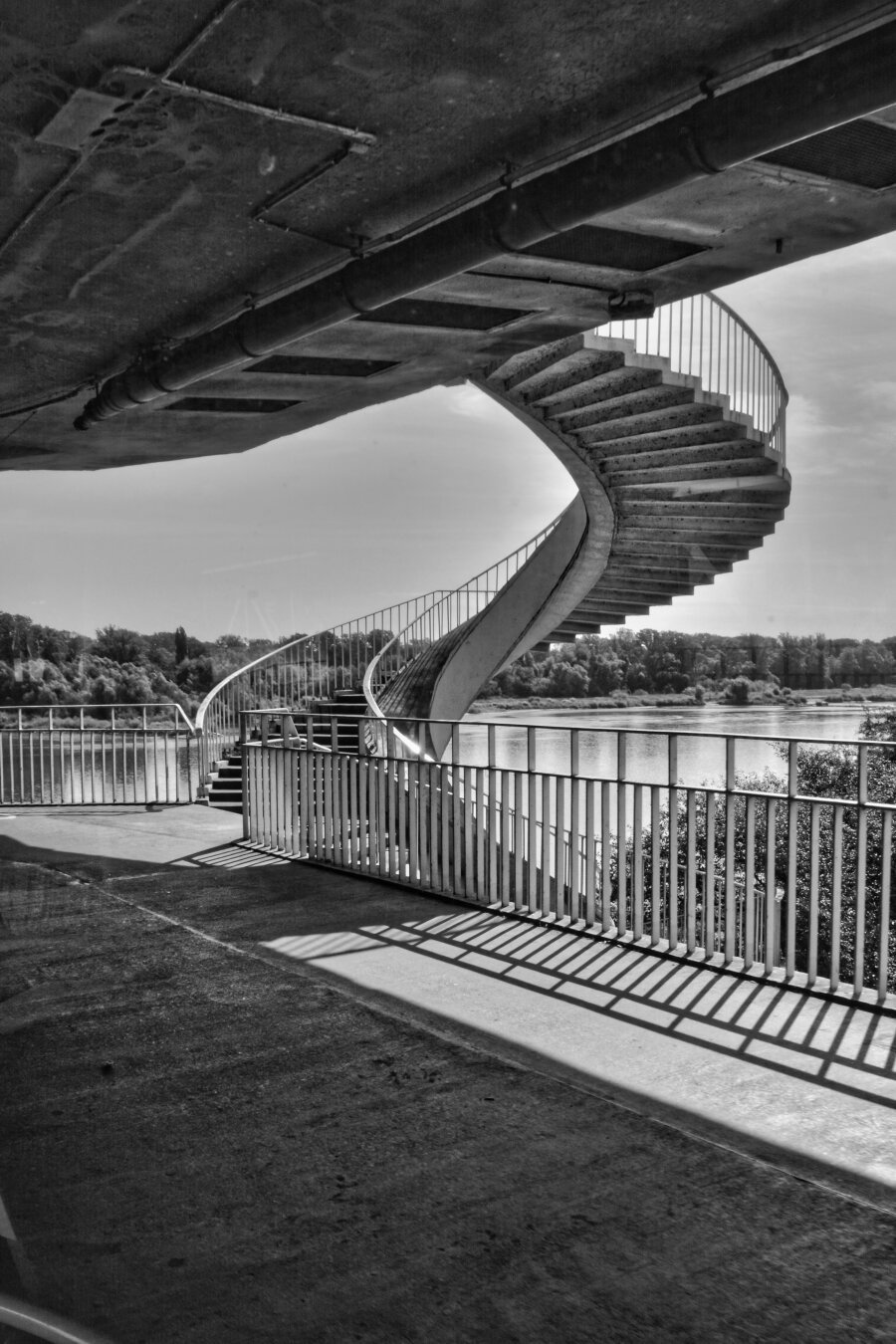 Rounded staircase on the bridge