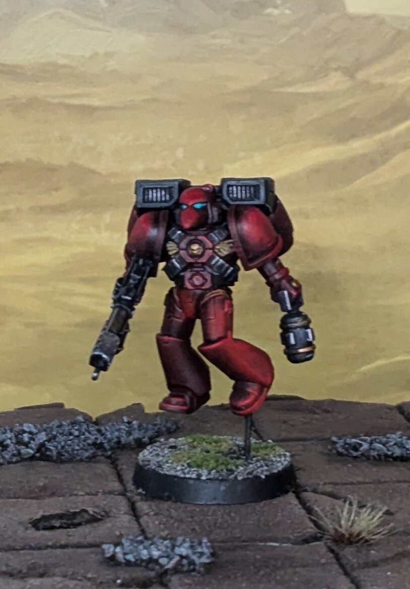 Blood Angels Assault Marine Thanks to the shift to Primaris I now have an unprecedented number of potential test minis to try different ways of painting! This is a pretty basic slap chop, but with