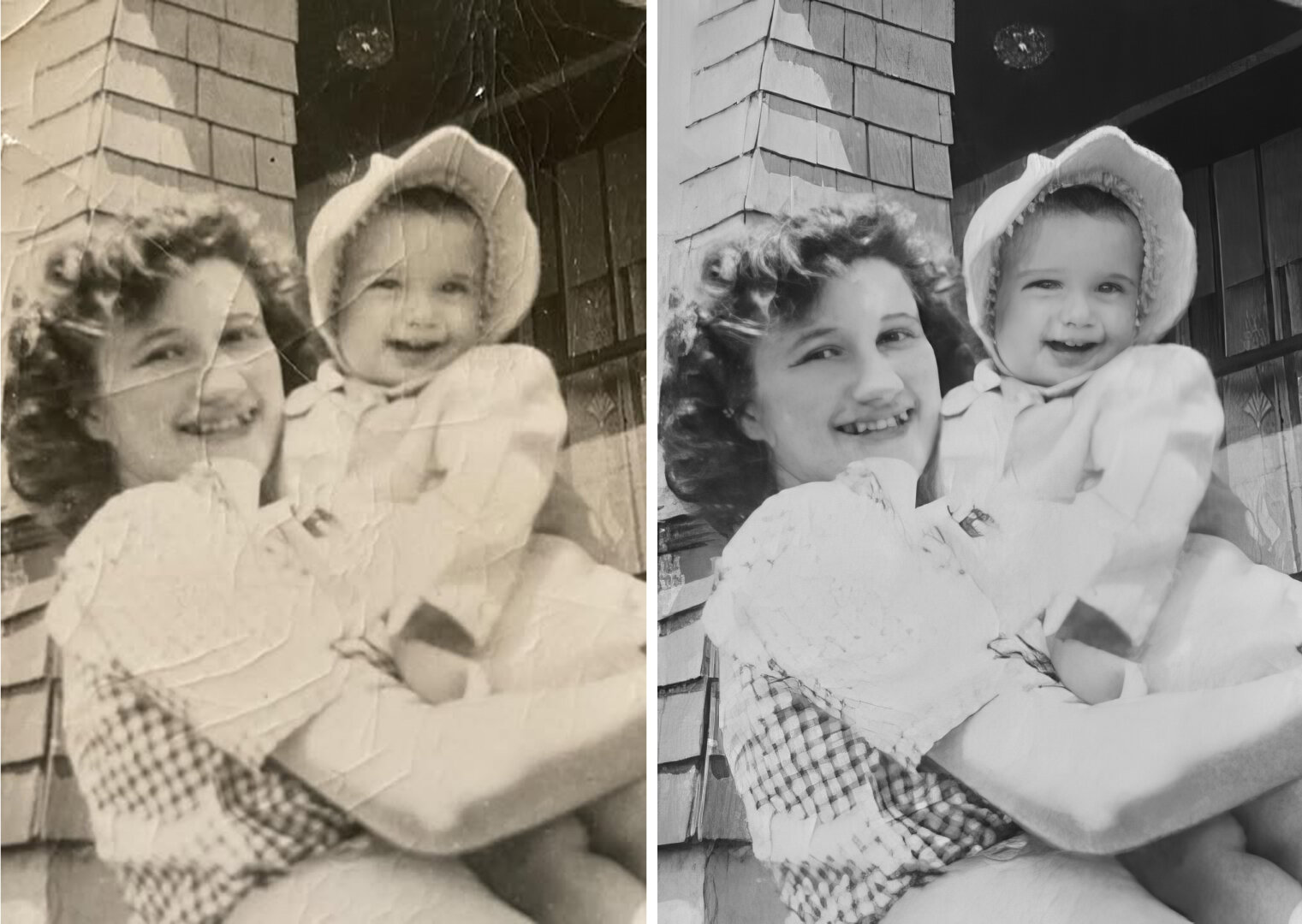 Mother and child old photo restoration.