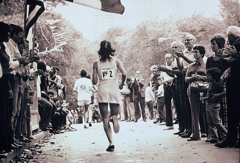 Kathrine Switzer running in 1974 NYC Marathon Photo copyright Ruth Orkin Used with special permission of the Ruth Orkin Photo Archive