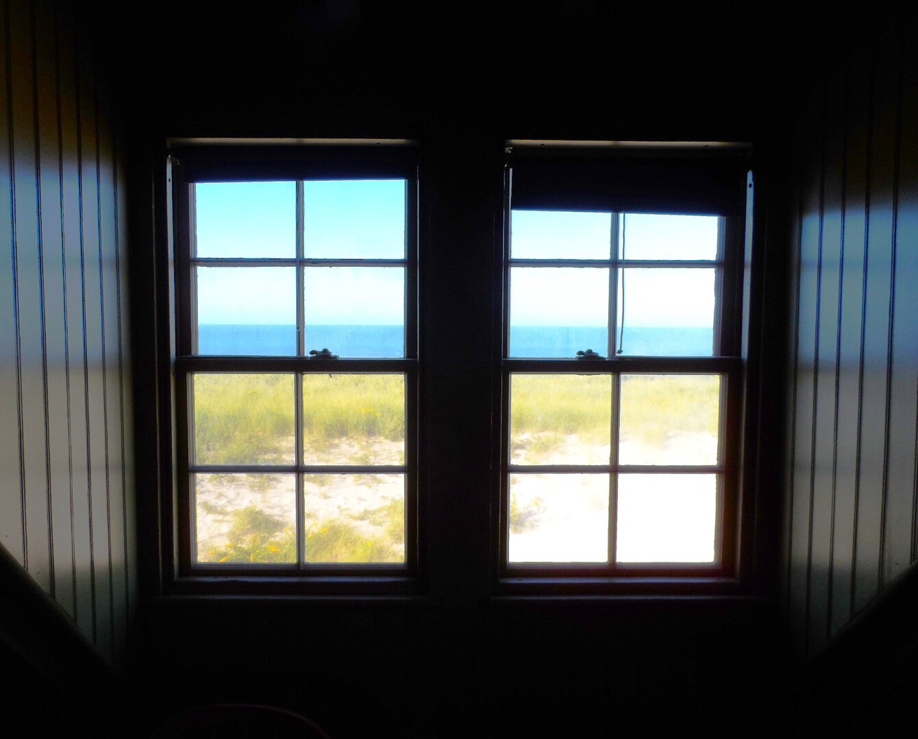 View of Race Point Beach from an interior window. Provincetown, Massachusetts, USA.