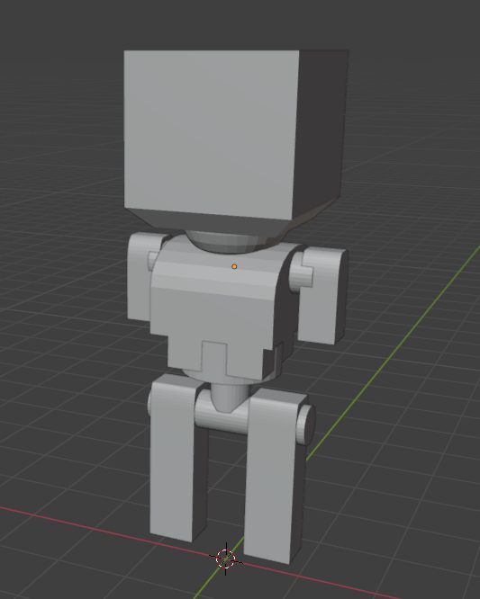 poor attempt at a robot in Blender made of basic meshes just stuck together