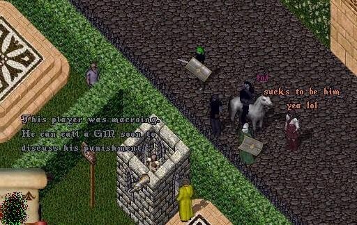 A group of adventurers mock another person who is in the town stocks, caught committing crimes. Video game isometric artwork style