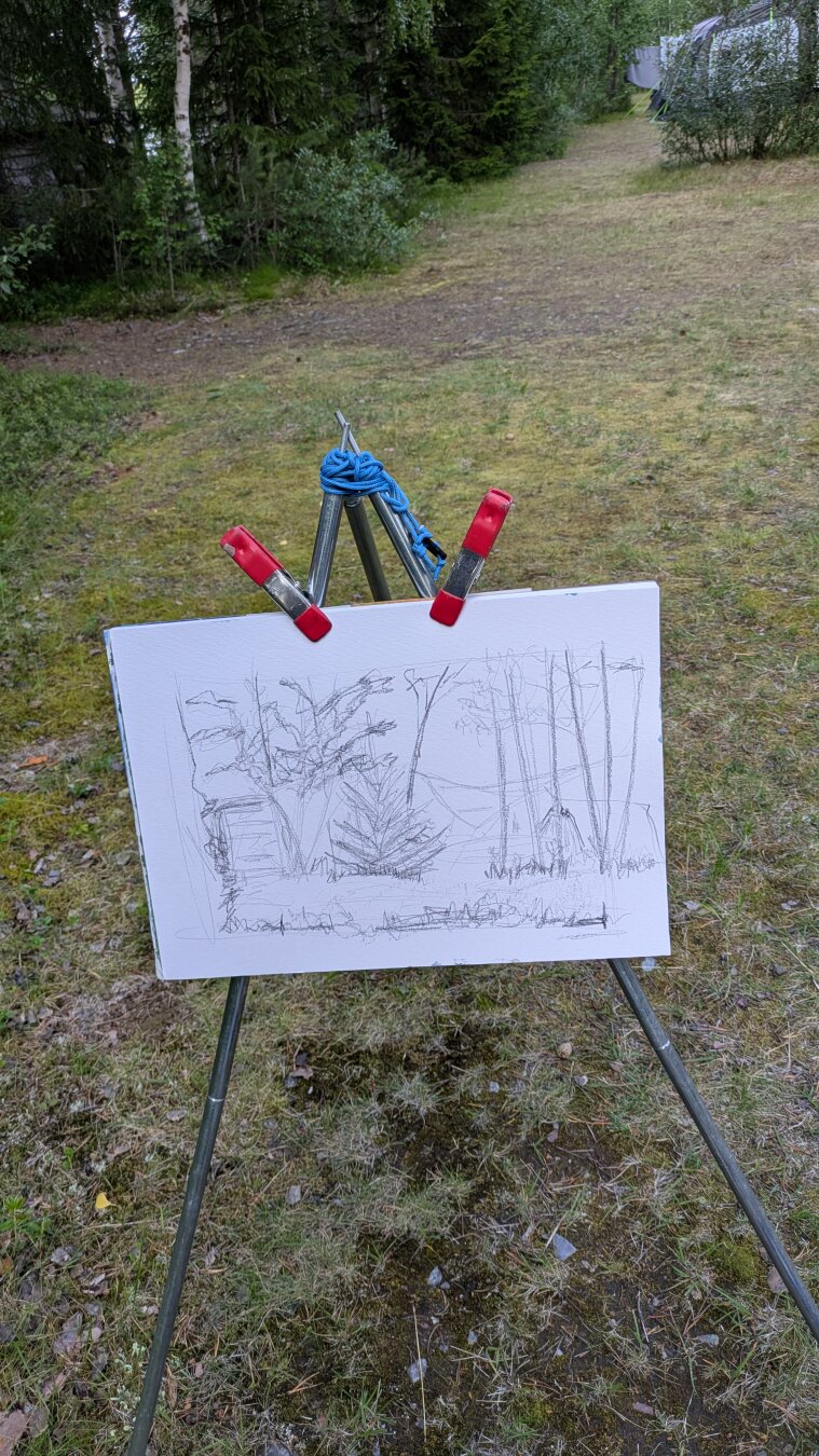 a Maleshift easel Made of parts of my tent.
