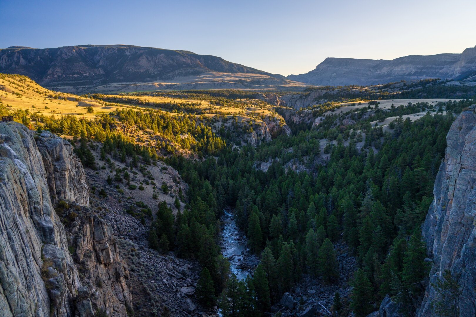 A river gorge from above, at sunrise. [Sony A7R V / Tamron 25-200]