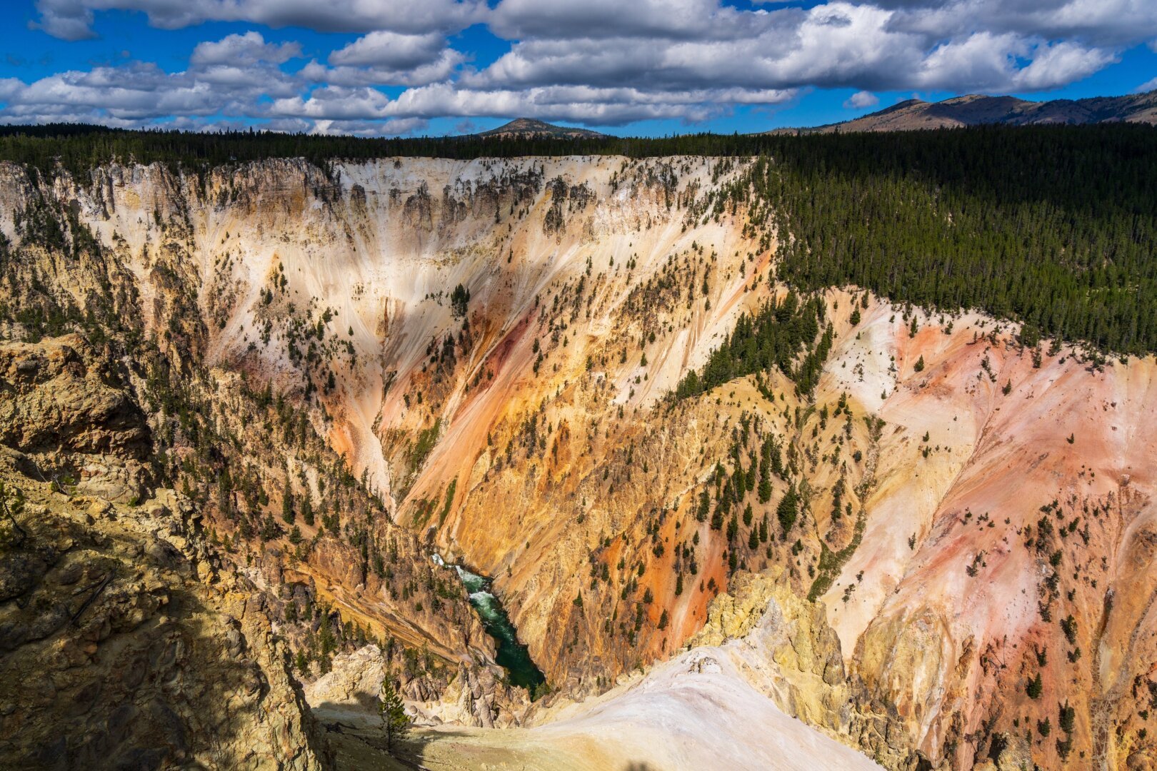 A river runs through a deep, colored canyon between trees. [Sony A7R V / Tamron 25-200]