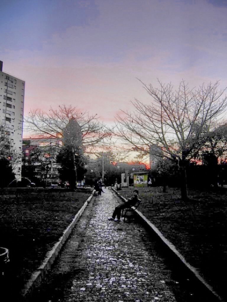 Bench, Mafalda, Buenos Aires, people, dusk, winter, 2008, Quino