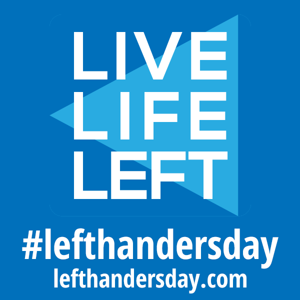 The image has a blue background with a light blue arrow pointing to the left in the center. On top of the arrow, there are three lines of white bold text reading “LIVE,” “LIFE,” and “LEFT.” The arrow’s point is on the left side, and its base is on the right. Below the arrow, in large white text, is the hashtag “#lefthandersday.” Under the hashtag, in smaller white text, is the website address “lefthandersday.com.” The design promotes International Left-Handers Day, encouraging pride in being left-handed.