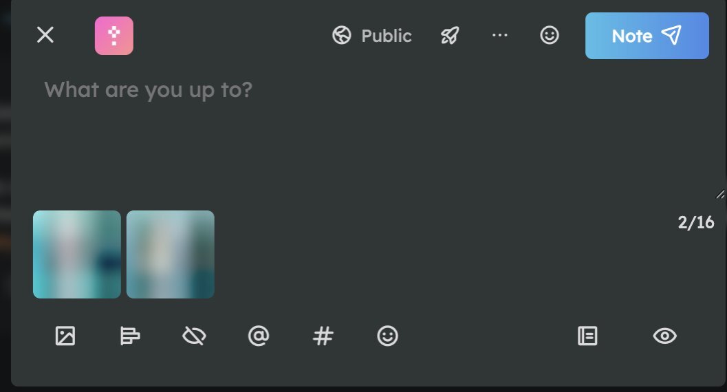 A screenshot of a post being composed on Sharkey that has 2 blurry images included.