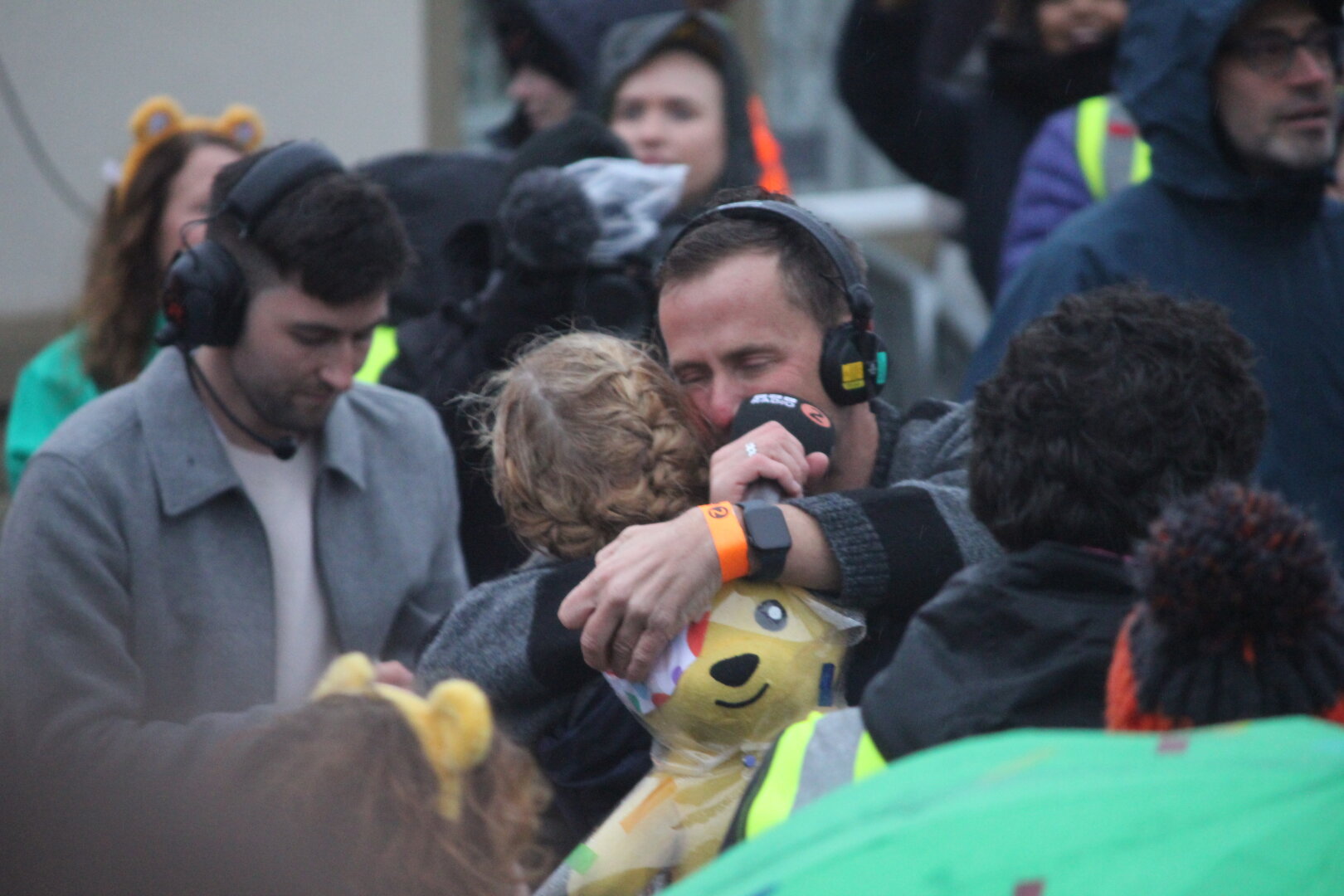 Scott Mills hugging Sara Cox