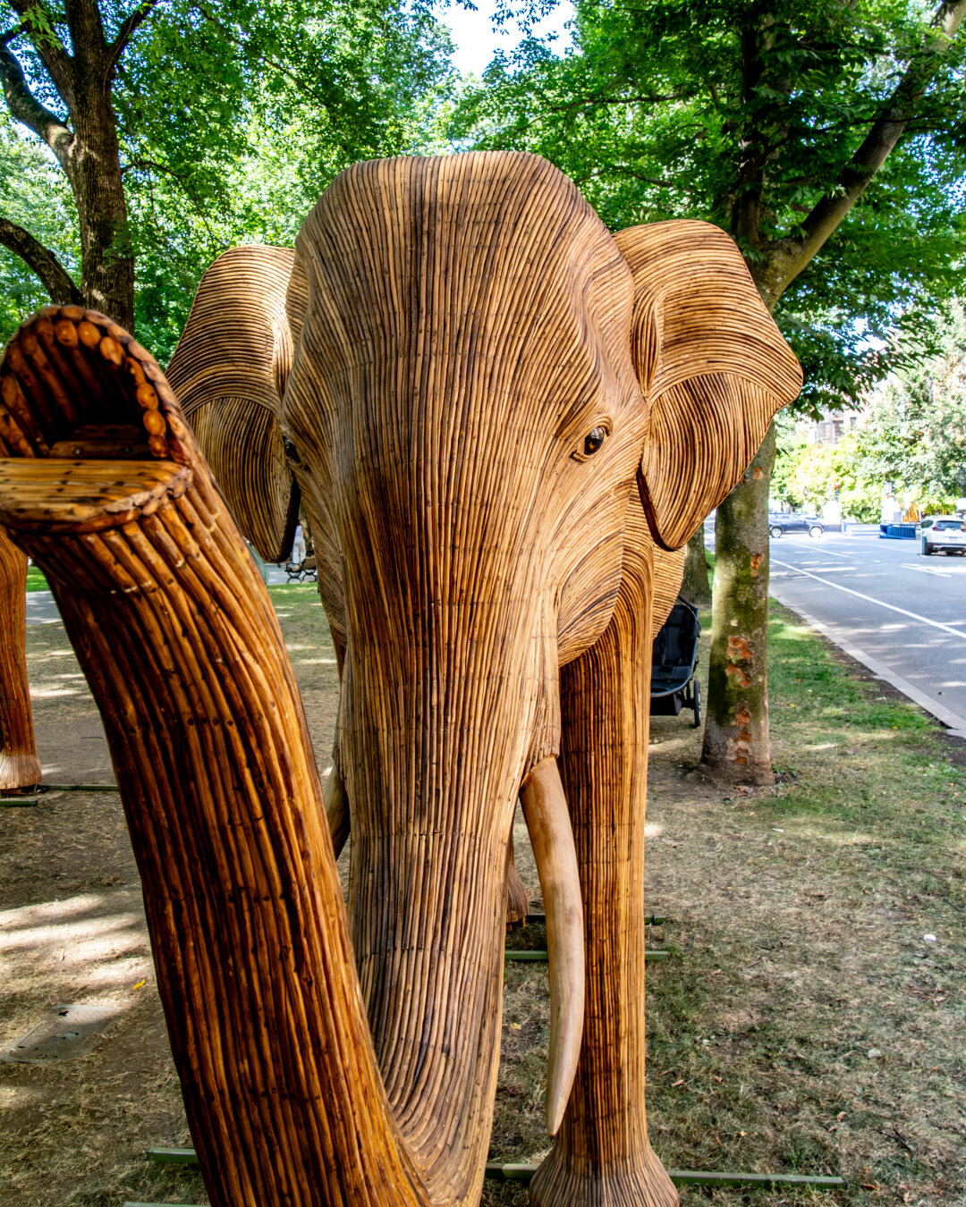 An life size elephant sculpture made out of what appears to be elephant