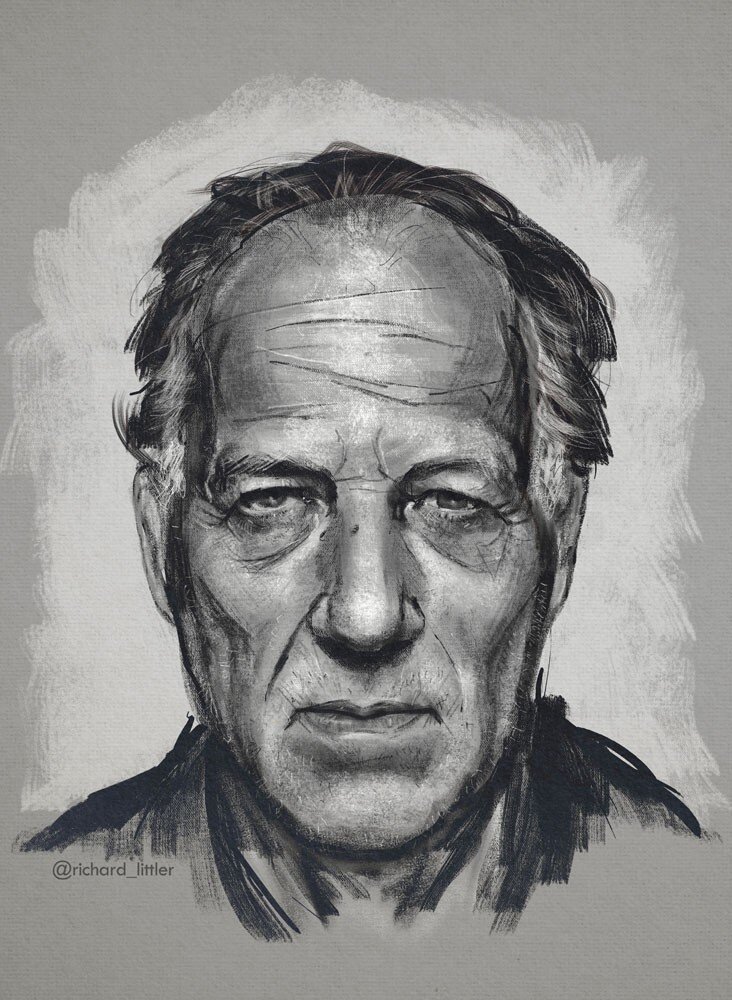 digital pencil/charcoal sketch of Werner Herzog