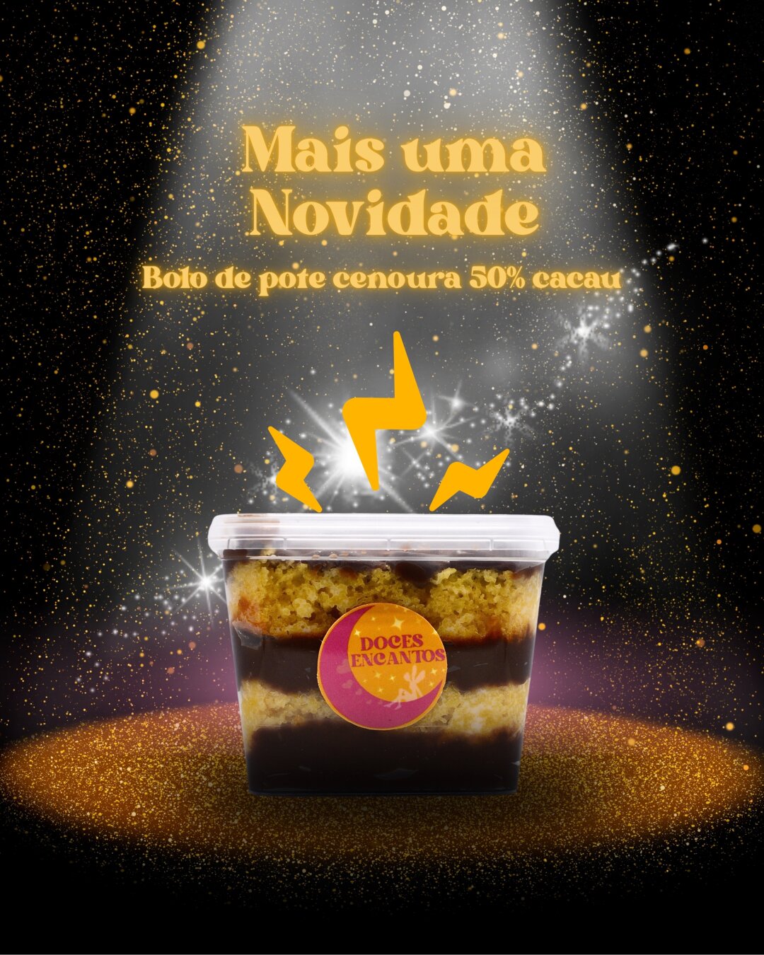 A photo of a cake in beautiful shiny cup, space as the background. Text saying: one more thing
