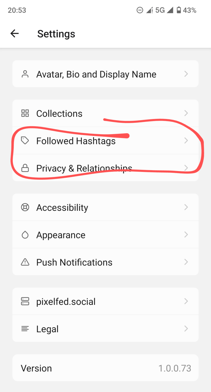 Screenshot pixelfed, follow hashtags