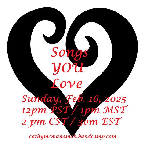 A black curly heart silhouette on a white background, with red text overlaid.  Text reads 