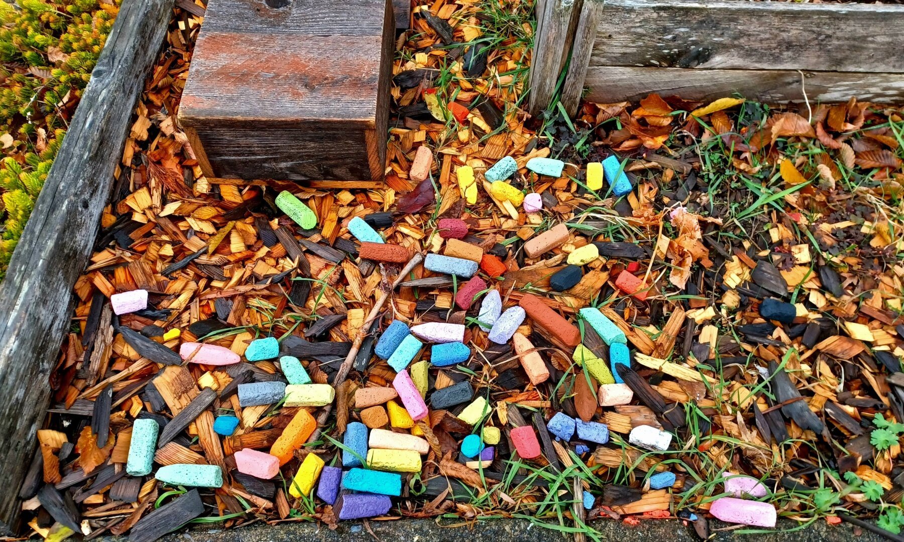 Sidewalk chalk ground covering.