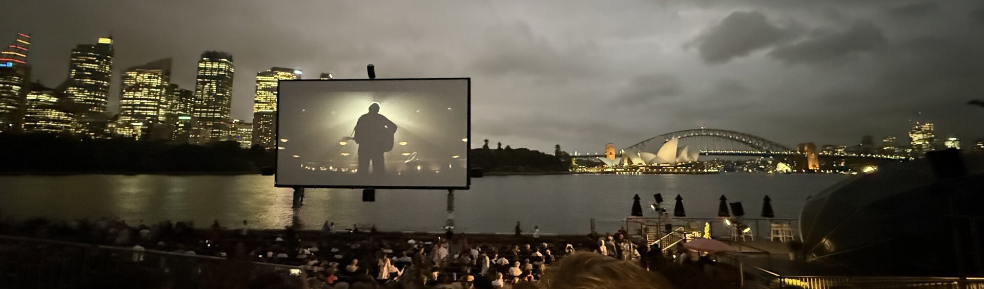 Open air cinema on Sydney Harbour at night