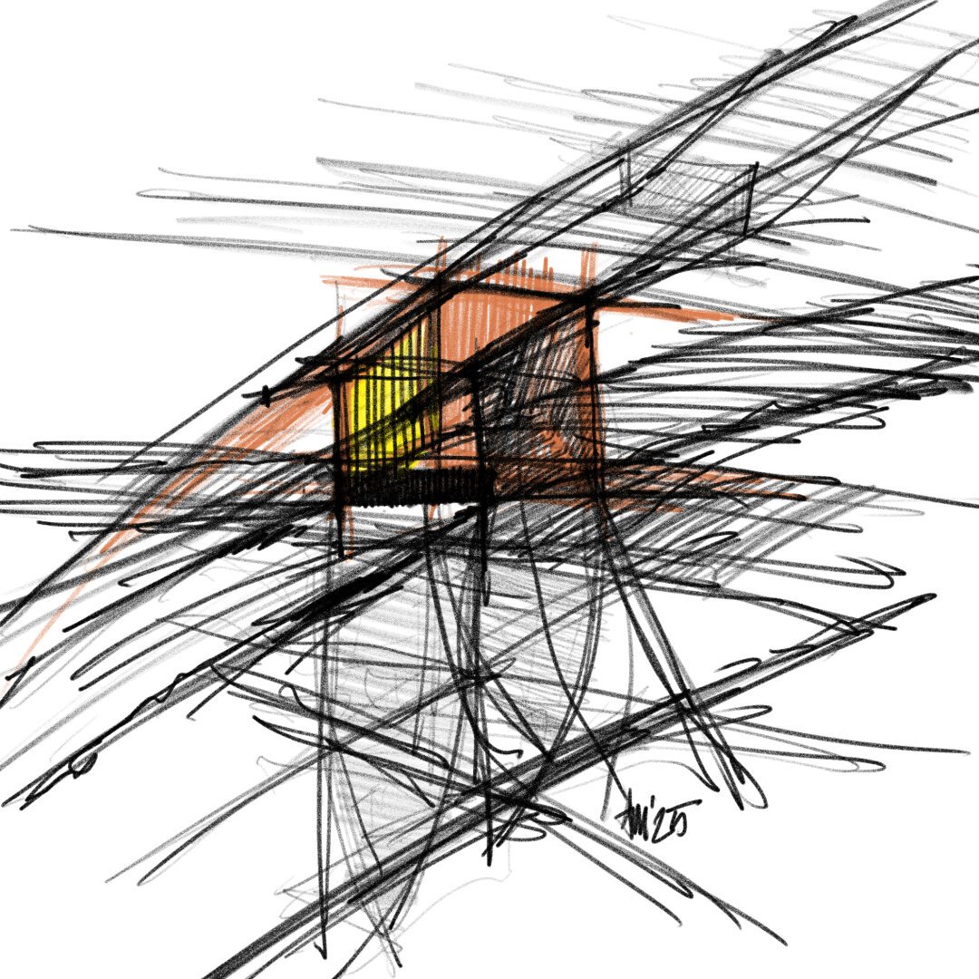 Quick gestural pencil sketch of abstract structure