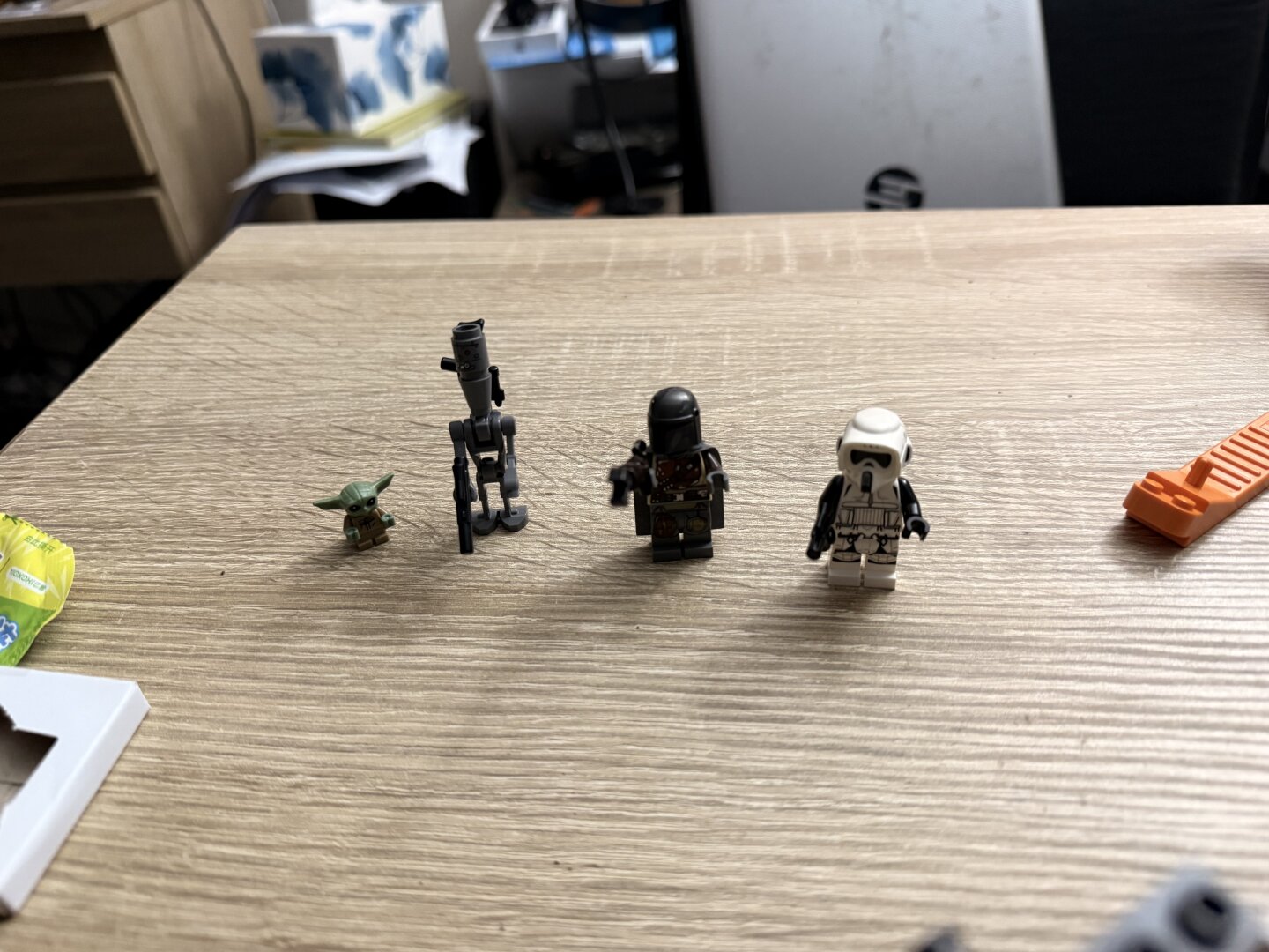 lego Grogu aka The Child, IG-11, The Mandalorian, and a Storm Trooper scout
