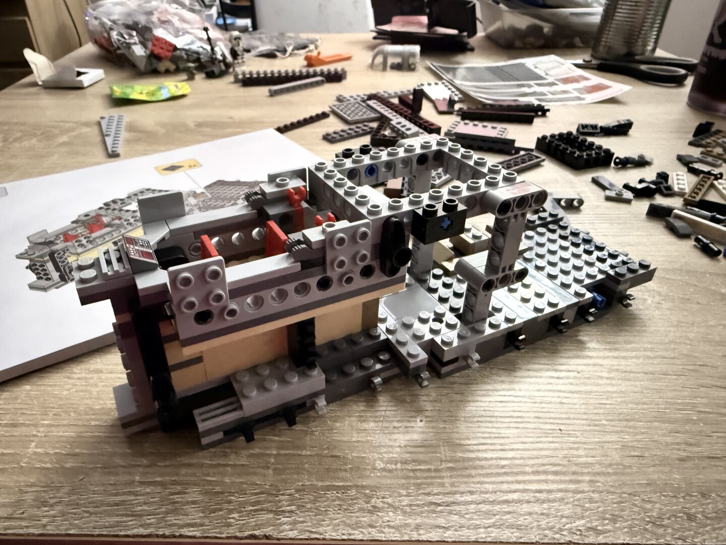 lego razor crest in a very early stage of assembly
