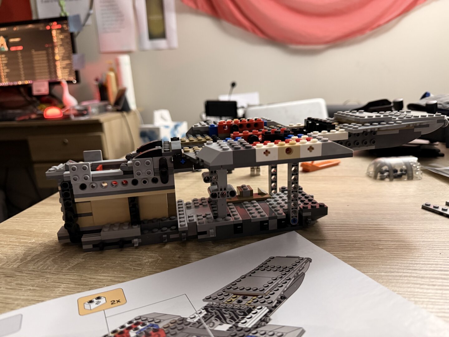 lego razor crest in a very early stage of assembly