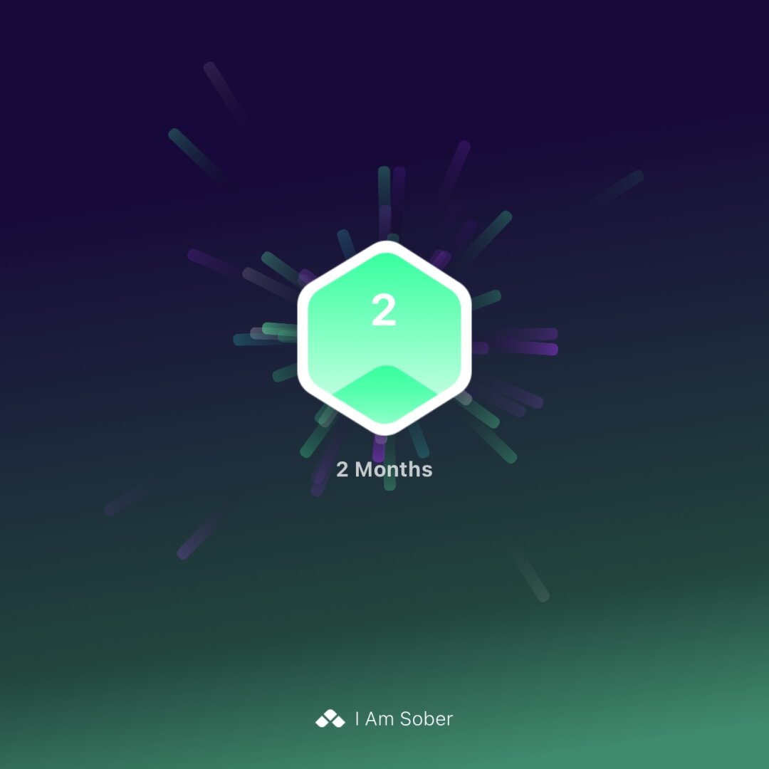 my 2 month badge from the I Am Sober app to celebrate 2 months sober from alcohol