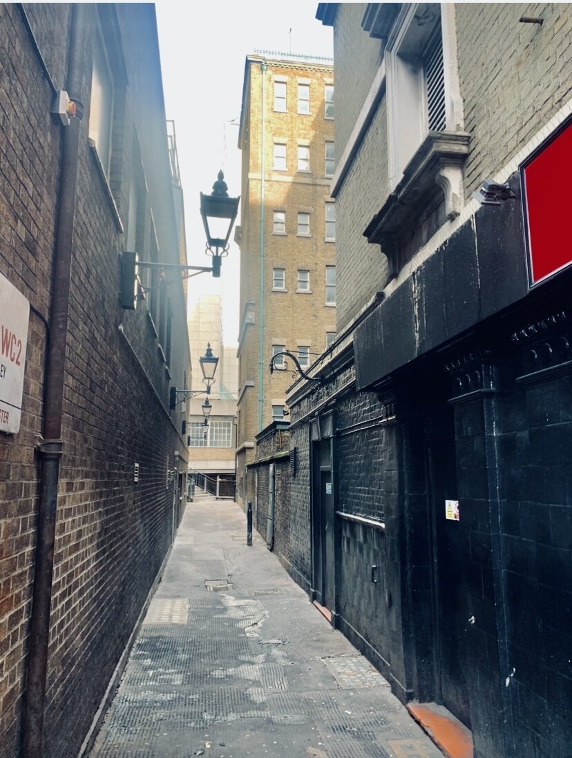 Victorian alleyway in Charing Cross with gas lamps. Taken by me