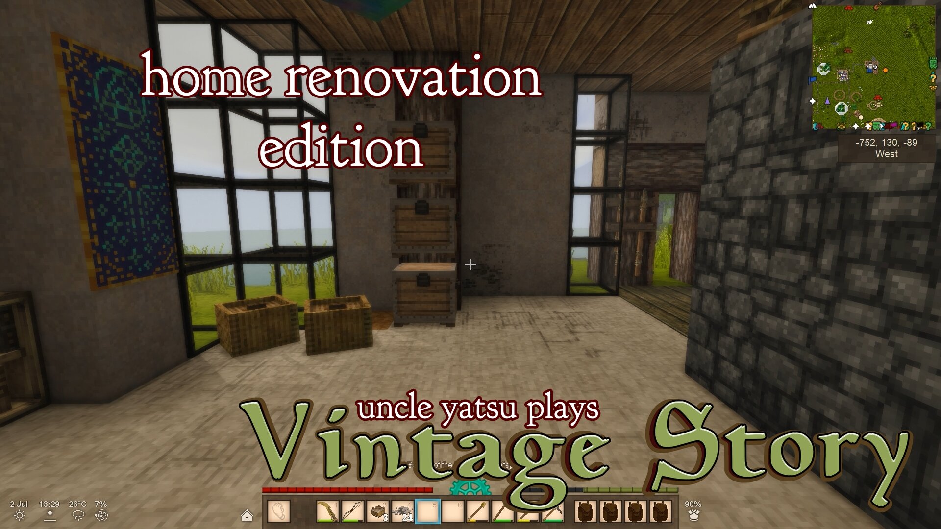 looking out from inside my house, the walls now a lighter brown. the while place just looks less like a dark cave now.