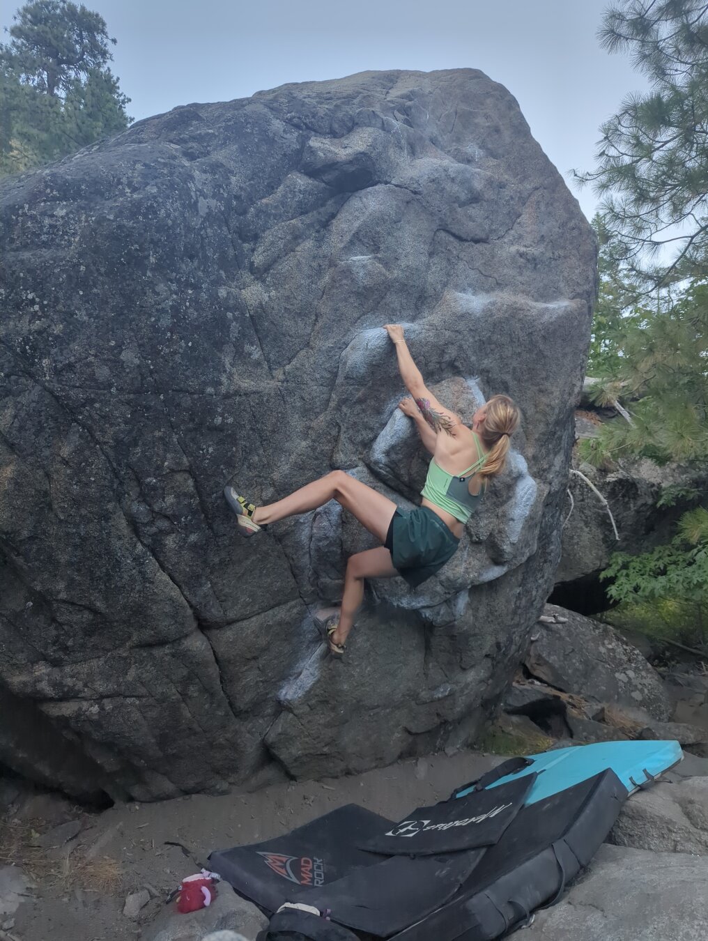 A woman rock climbing