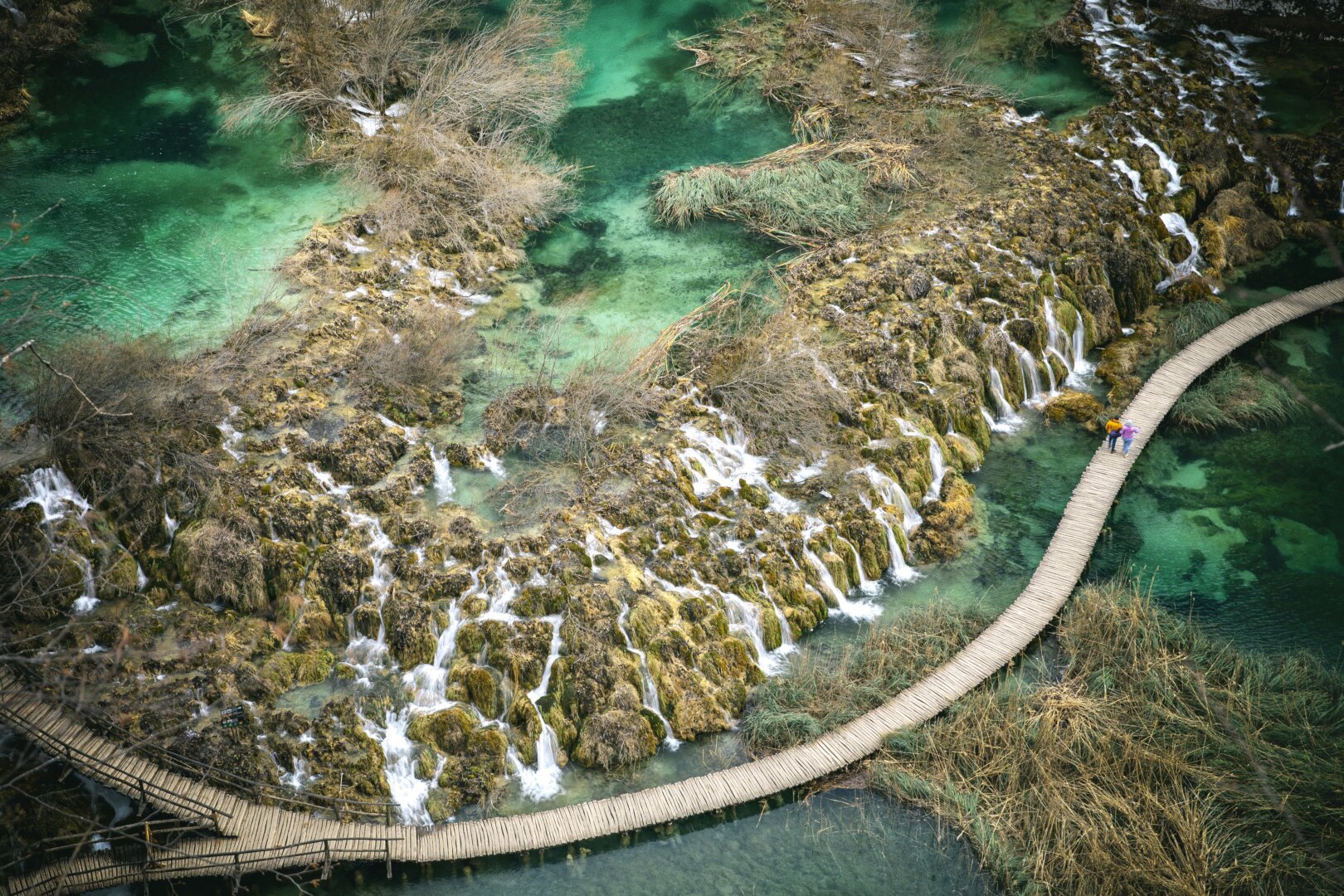 It's a picture above a lot of small waterfalls. The place is well know in Croatia for the beautiful waterfalls and turquoise color of the water.