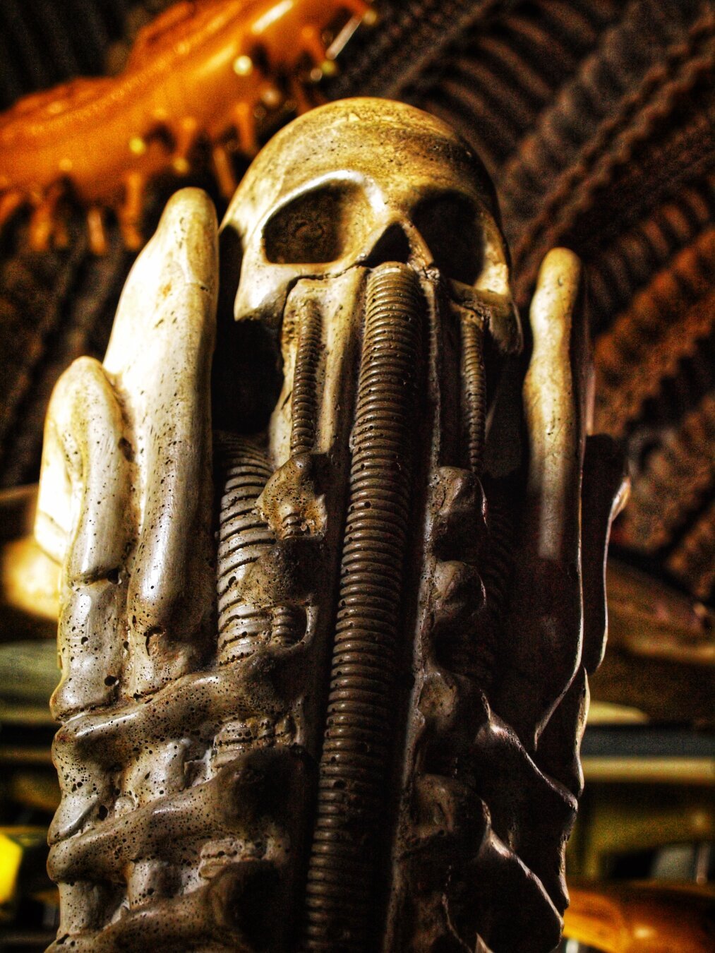 Photo of a skull and bones chair at Giger bar in Gruyères, Switzerland