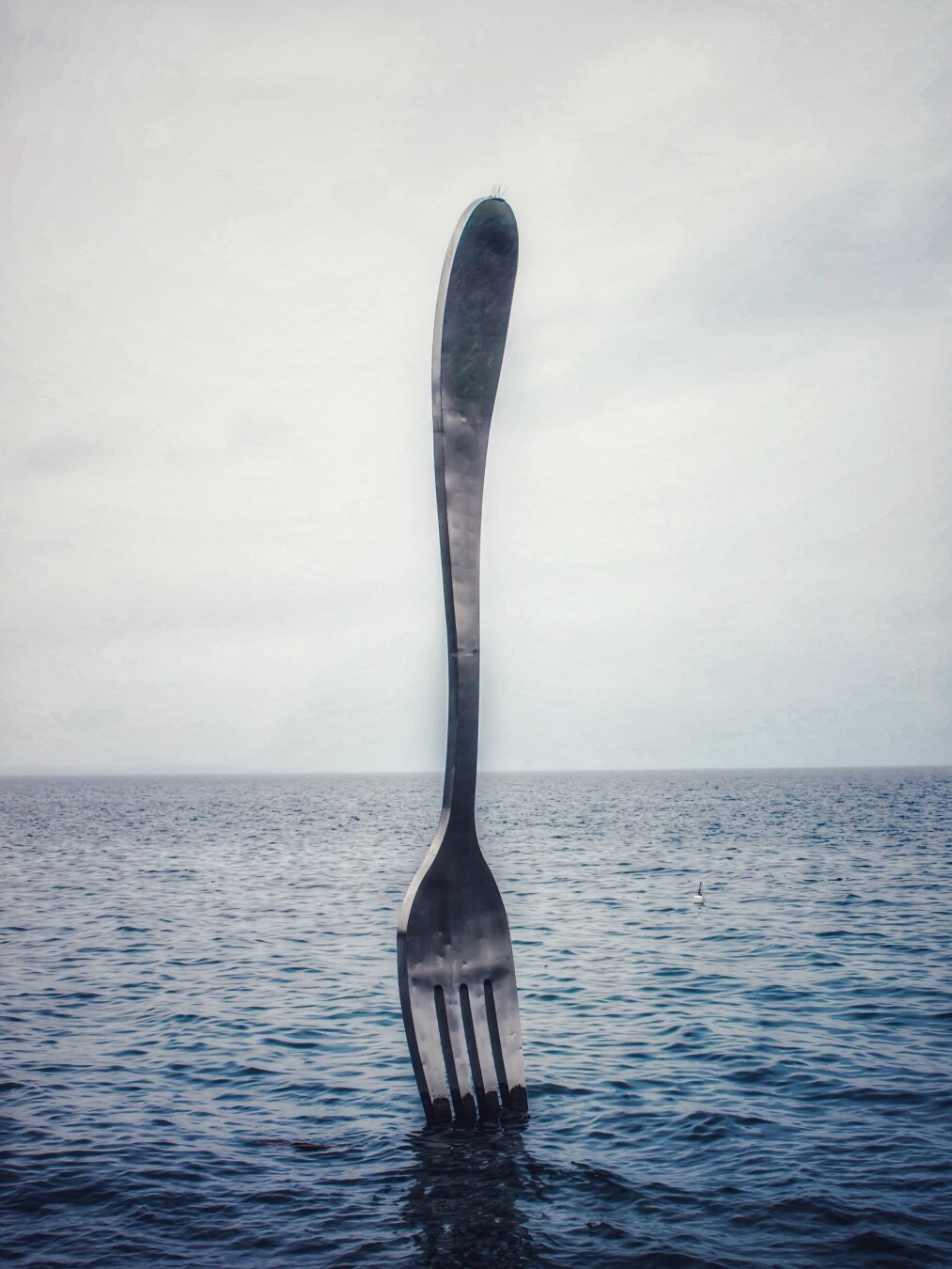 Photo of a huge fork bust in Lake Geneva, Switzerland.