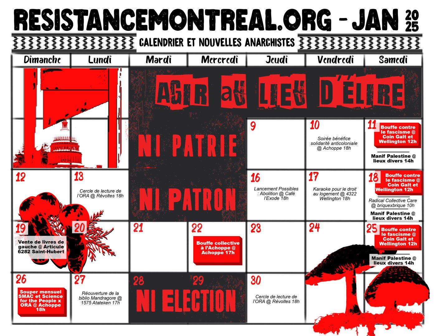 Calendrier anarchiste du mois de janvier 2025