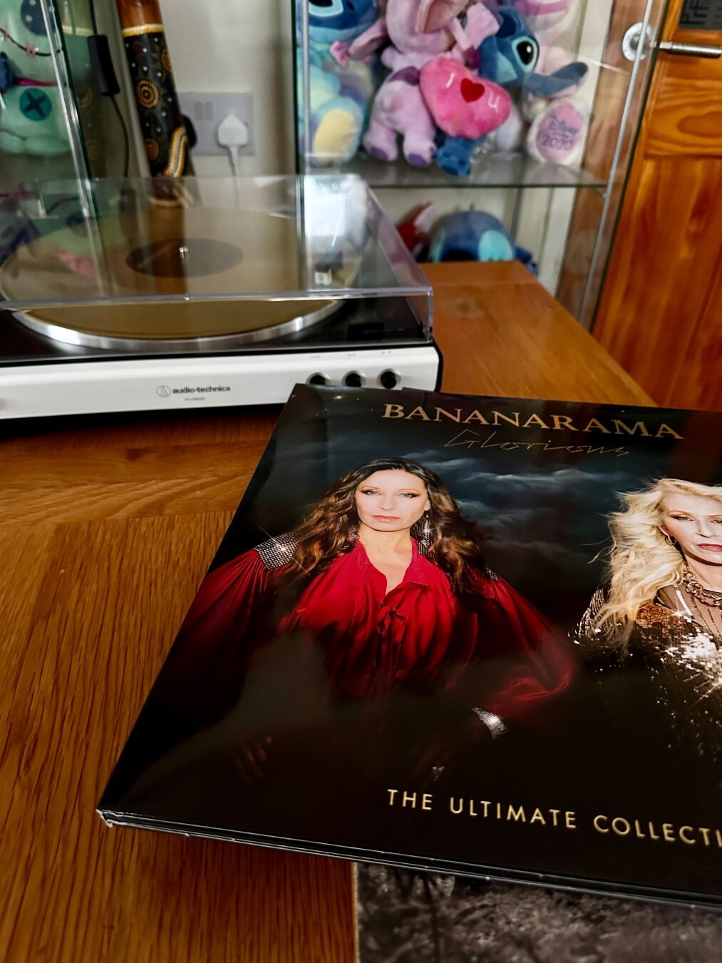 Copy of The Ultimate Collection vinyl by Bananarama in front of turntable.