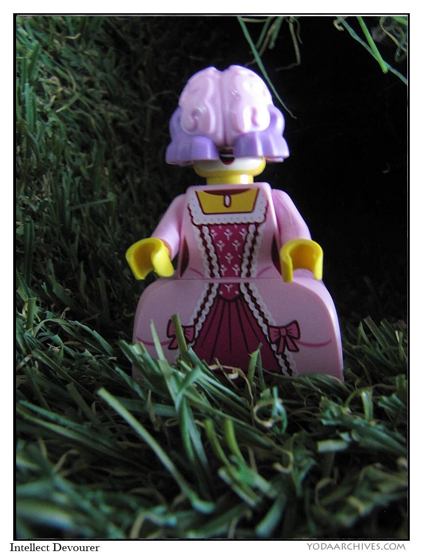 Lego princess with a lego brain covering her head.  It's a monster from D&D.
