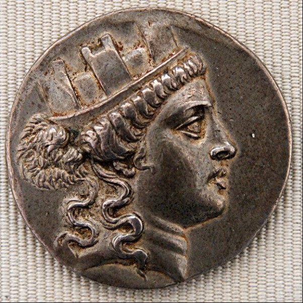 Silver tetradrachm of Smyrna, head of Cybele wearing a mural crown