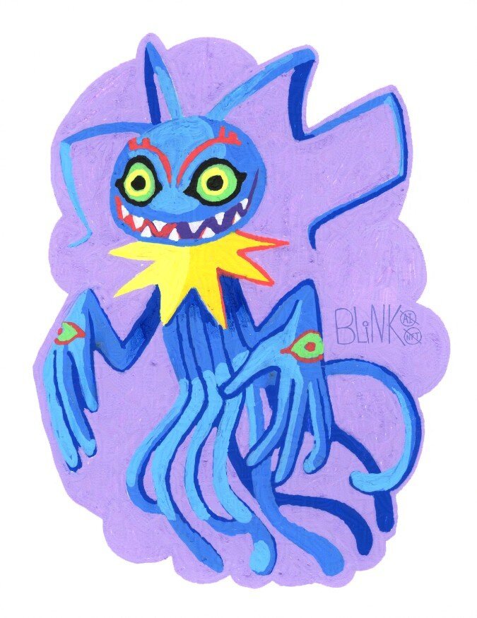 traditional artwork made with acrylic marker. it is fanart of keramon from digimon.