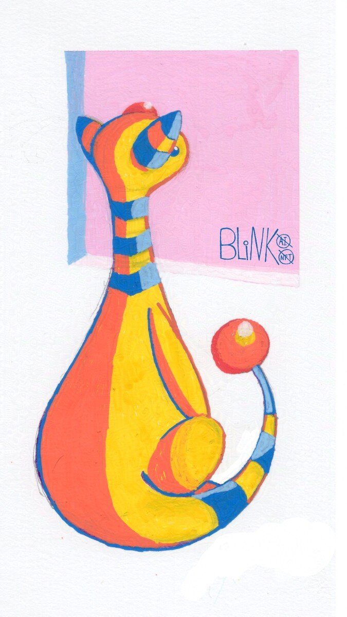 traditional artwork made with acrylic markers. Ampharos sits with its back to the viewer and its tail curled around its body as it stares out of a window. The viewer cannot see what is outside the window from their point of view.