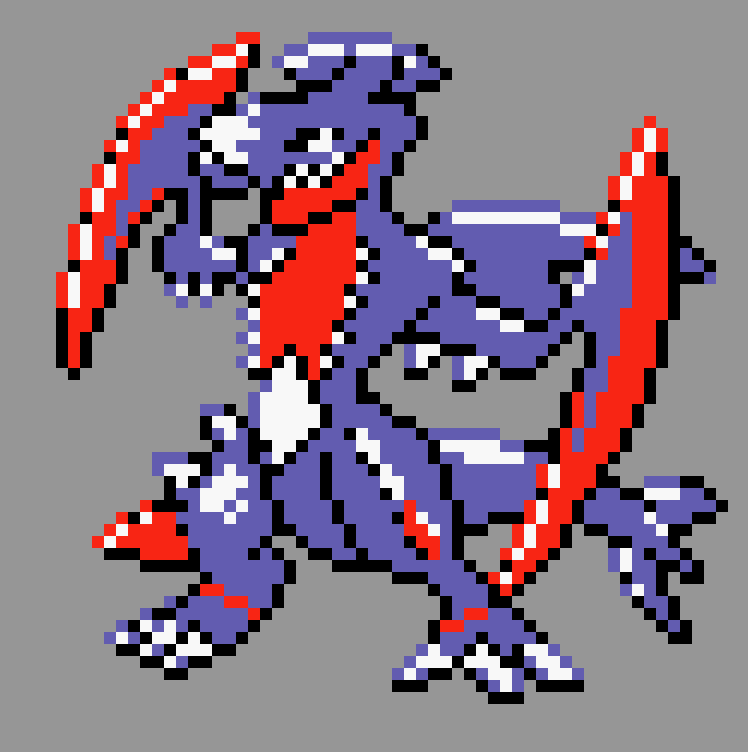 pixel art of mega garchomp in pokemon gold/silver style
