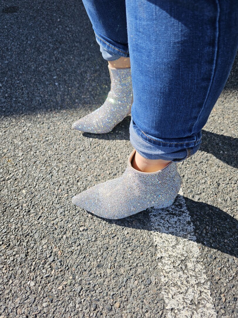 Iridescent rhinestone boots from Betsy Johnson.