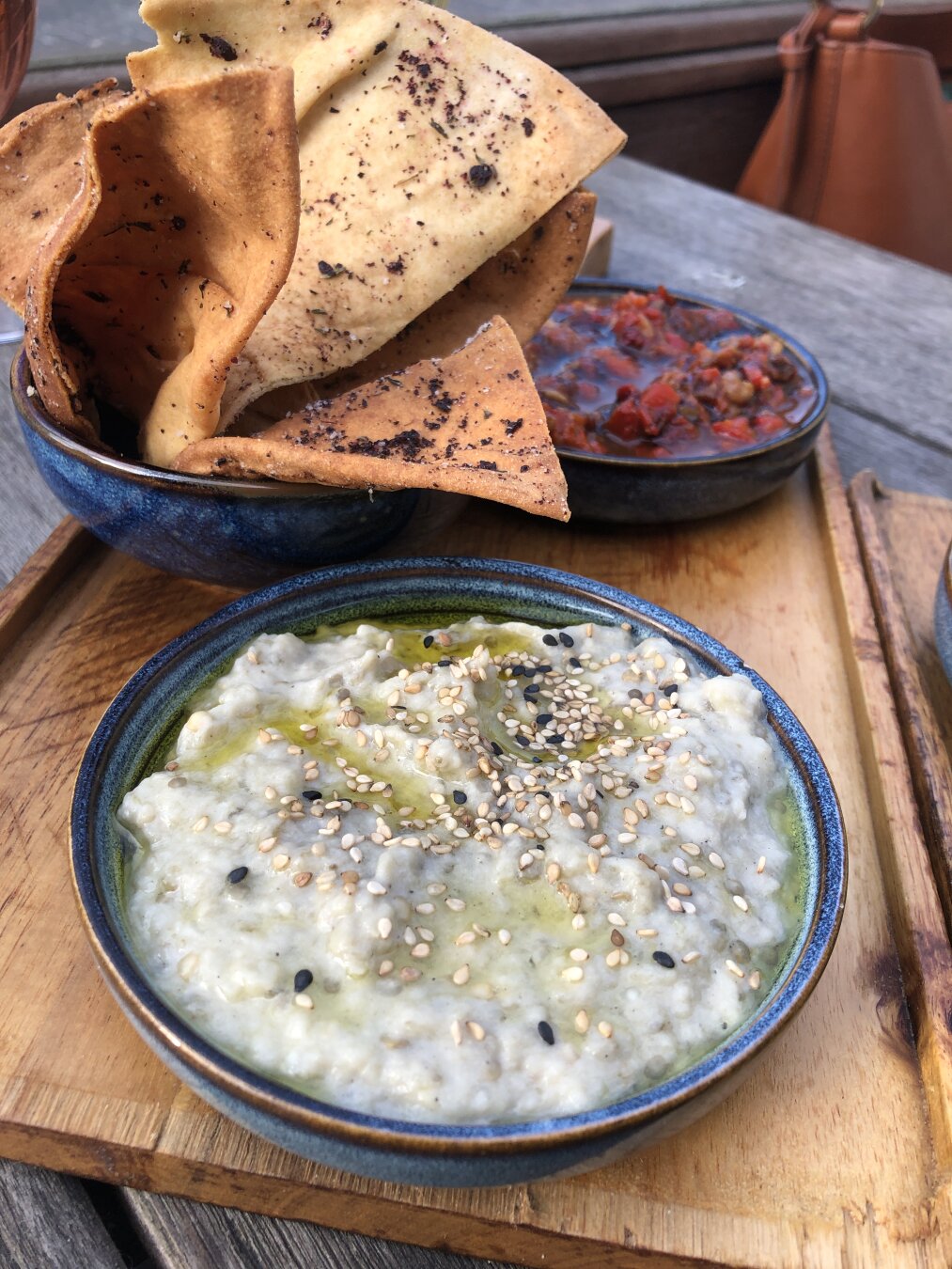 Plate with crackers and moutabal